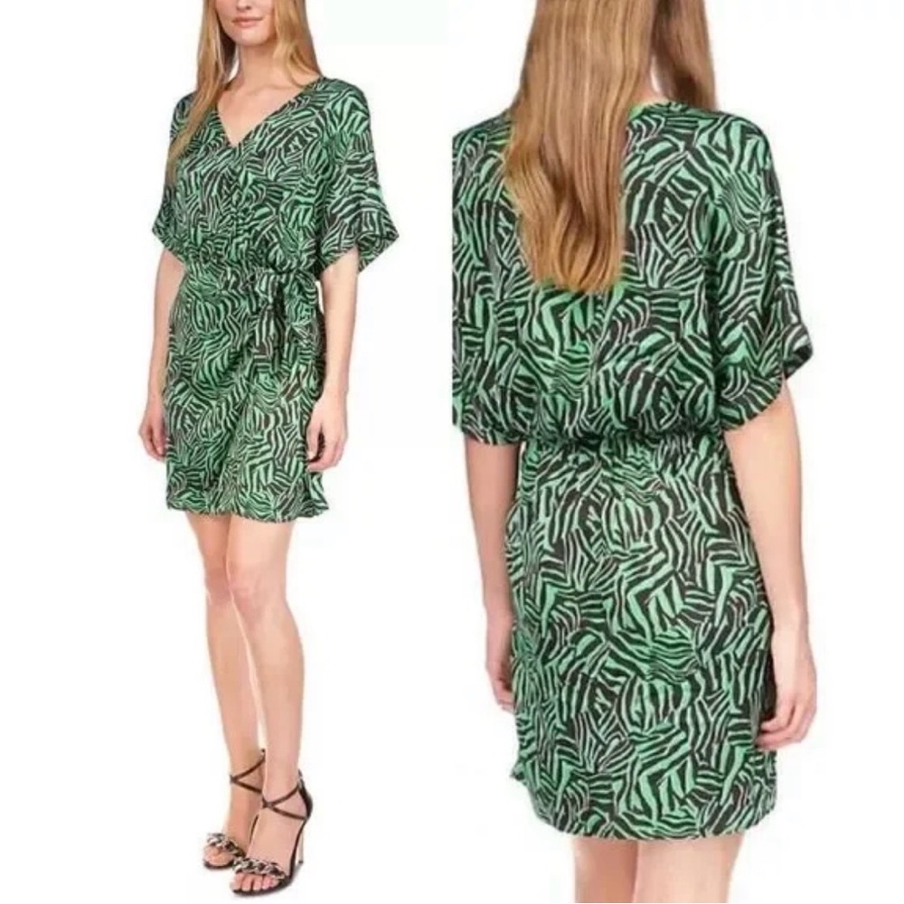 Michael Kors Green and Black Zebra Print V-Neck Tunic Dress